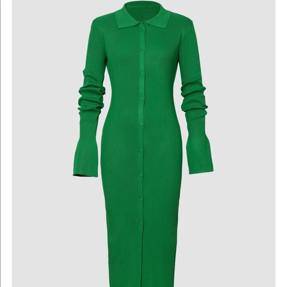 Micas Green Ribbed Button Down Dress NWT Size Medium
